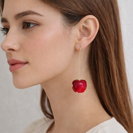 Cherry Charm Red Drop Earrings