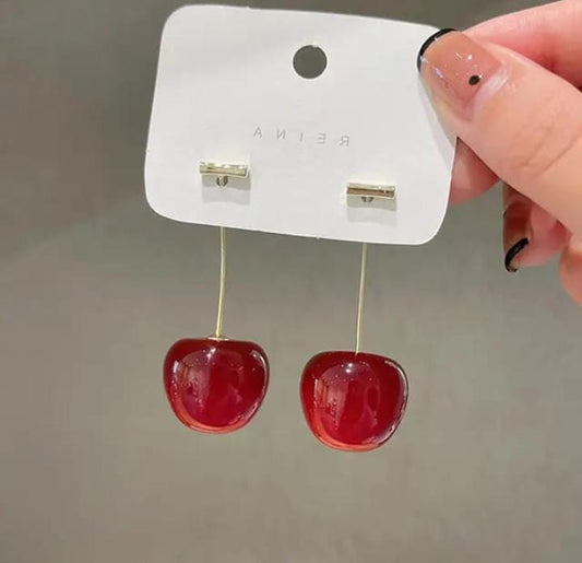 Cherry Charm Red Drop Earrings