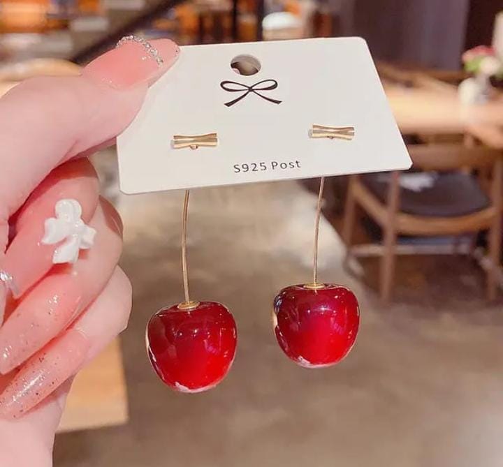 Cherry Charm Red Drop Earrings