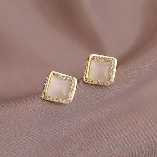 Ivory Glow Square Stud Earrings