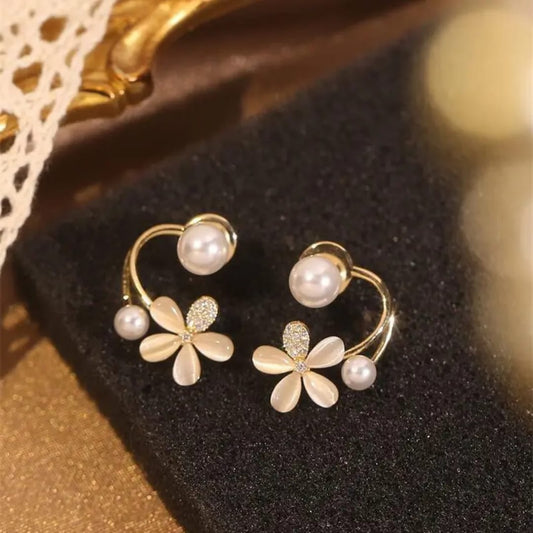 Pearl Bloom Gold-Tone Floral Earrings